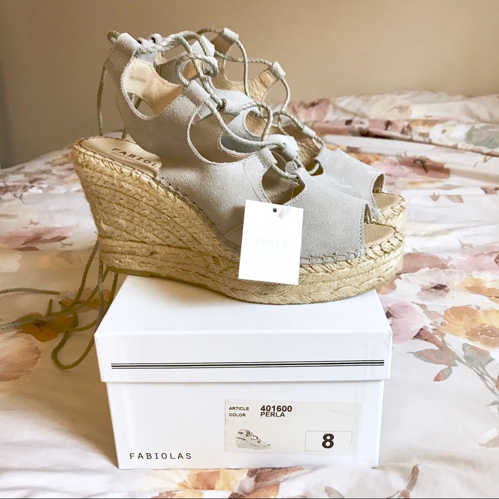 Fabiolas Grey Suede Lace Up Wedges 8